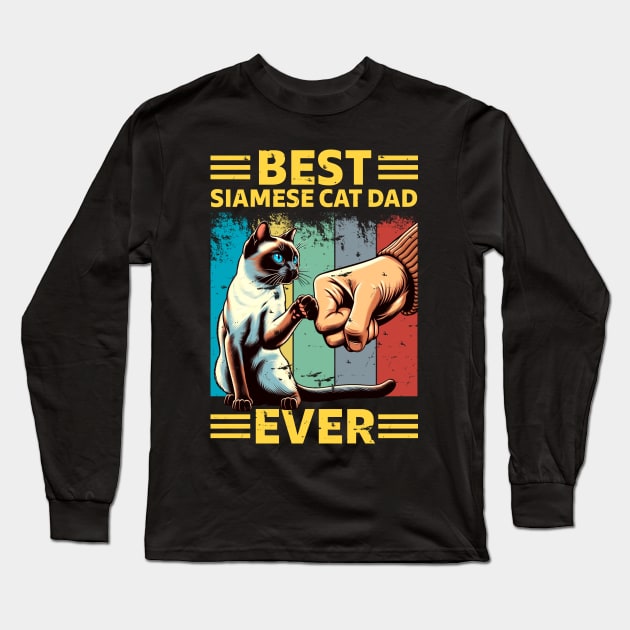 Best Siamese Cat Dad Ever Retro Vintage Long Sleeve T-Shirt by Buleskulls 